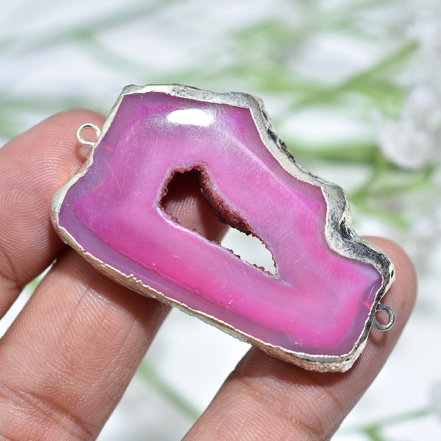 Stunning Pink Druzy Solar Gemstone – Electroplated Black Finish Wholesale Jewelry