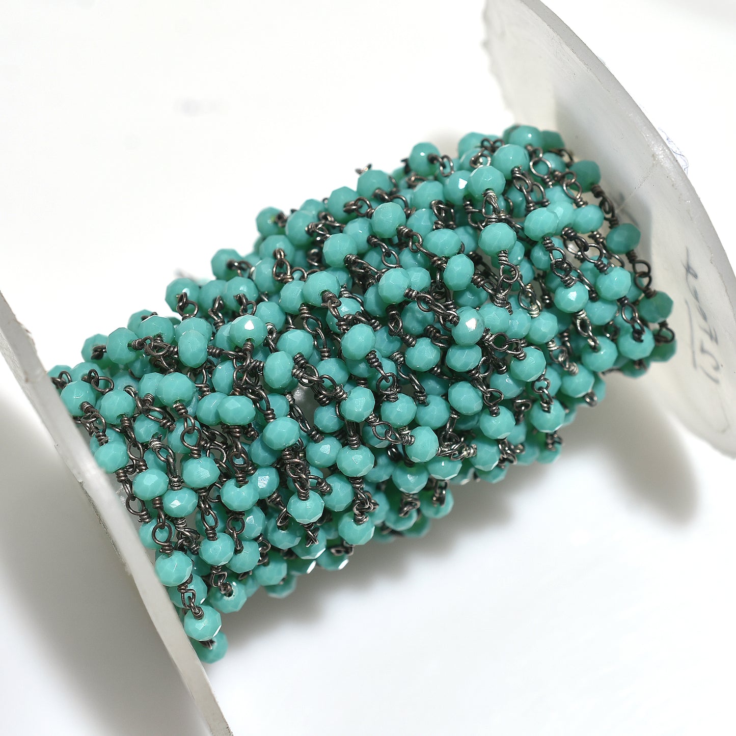 Elegant Emerald Hydro Faceted Beads Rosary Chain – Black Metal Plated Links for Custom Jewelry