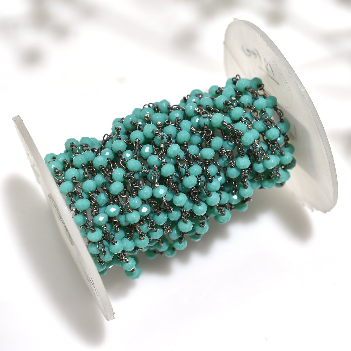 Elegant Emerald Hydro Faceted Beads Rosary Chain – Black Metal Plated Links for Custom Jewelry