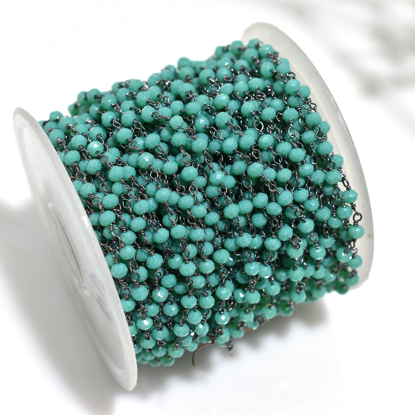 Elegant Emerald Hydro Faceted Beads Rosary Chain – Black Metal Plated Links for Custom Jewelry
