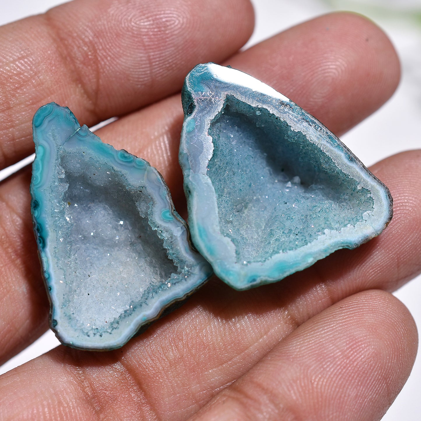 Blue Solar Quartz Earrings Pair – Sparkling Bulging Back Gemstones for Jewelry Making