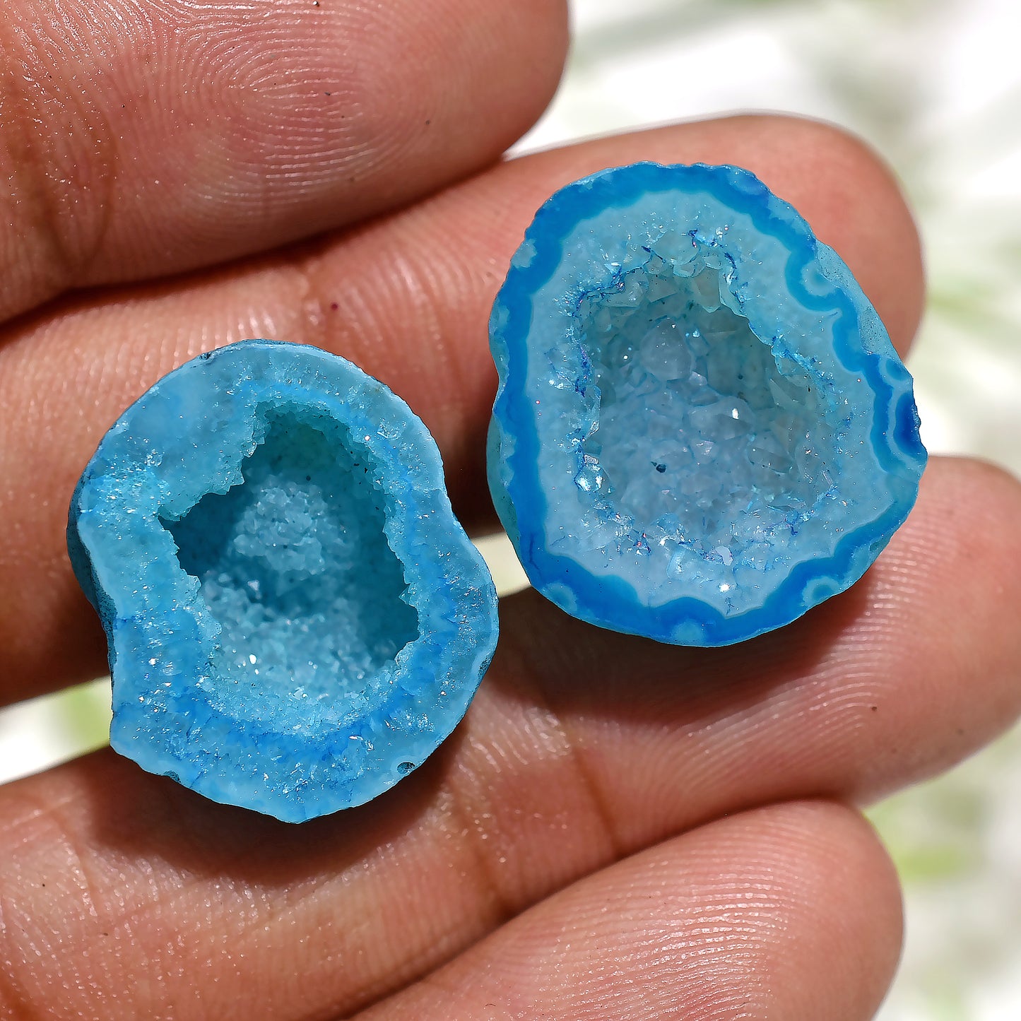 Shimmering Blue Fancy Solar Quartz Pair – Druzy Sparkle Stones for Creative Jewelry