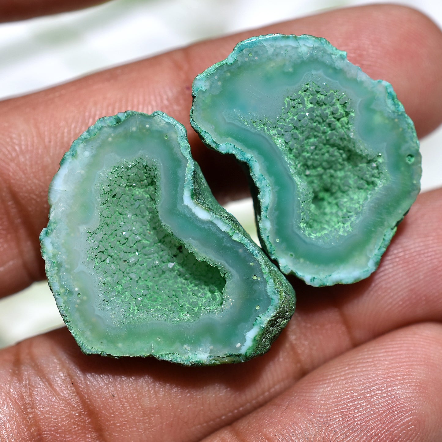 Artisan Solar Quartz Druzy Gemstone Pair– Natural Bulging Geode for Crystal Craft Supplies