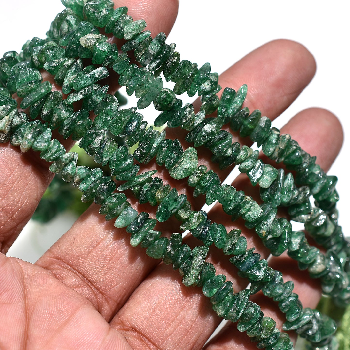 Wholesale Green Mica Uncut Chip Beads – Raw Unpolished Gemstone Strand For DIY Jewelry