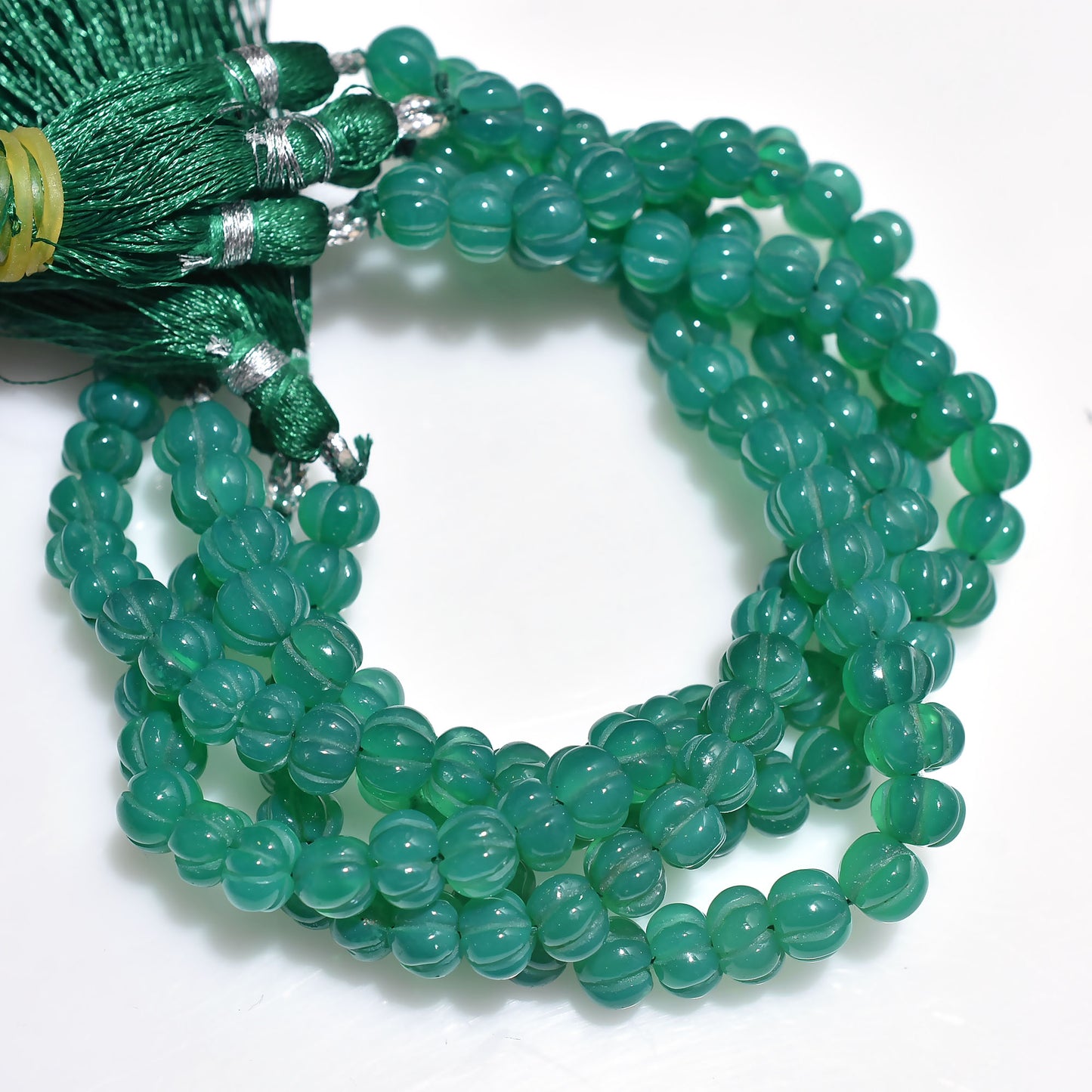 Beautiful Carving Green Onyx Beads Strand – Handcrafted Watermelon Shape Gemstone for Jewelry