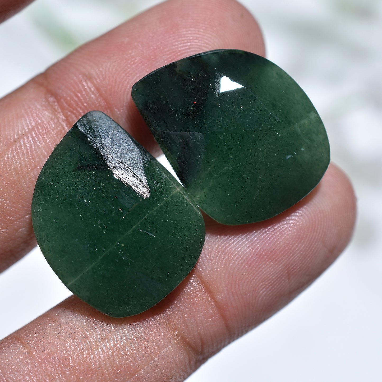 Verdant Shine Green Onyx Pair – Matched Rose Cut Gemstones for Jewelry Crafting