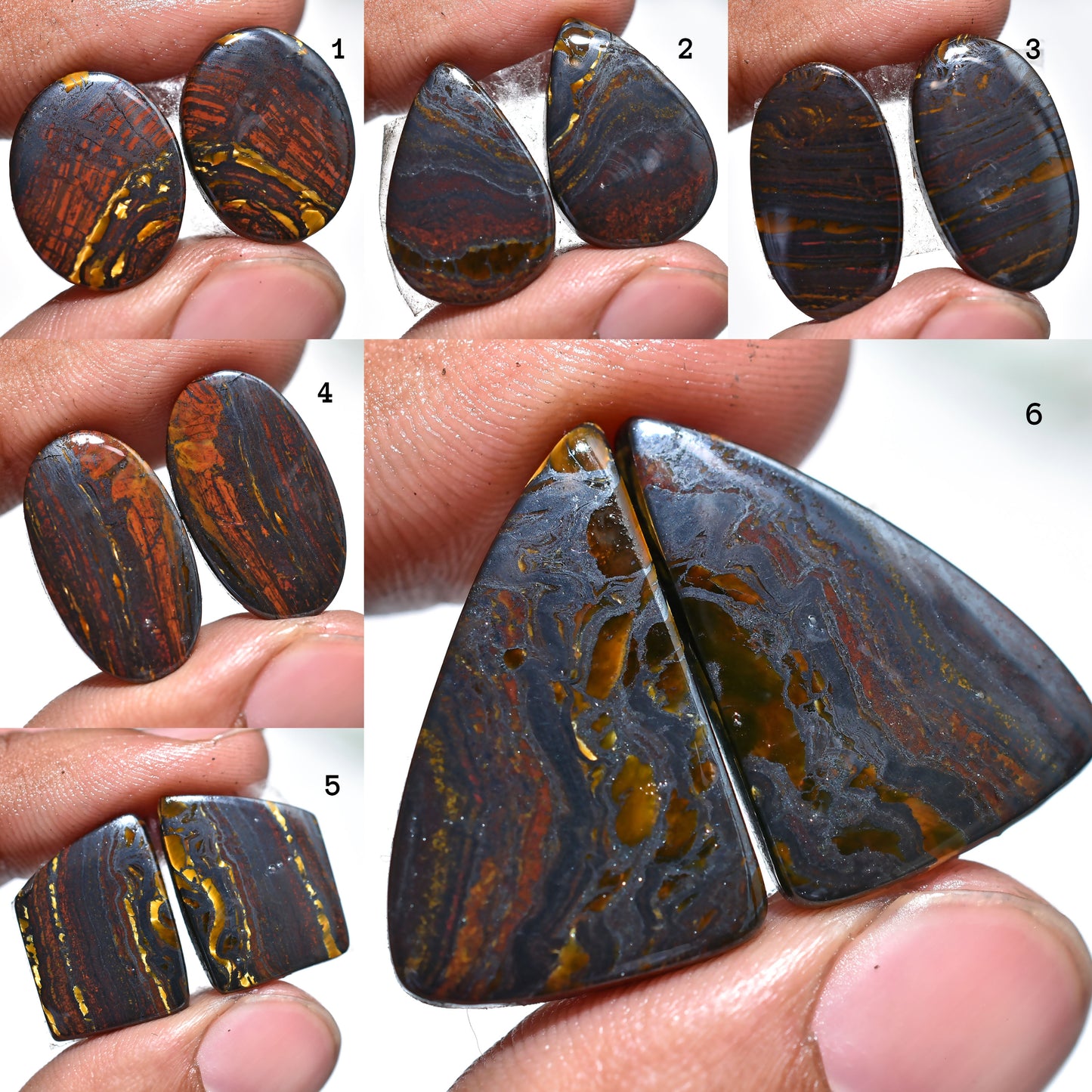 Natural Iron Tiger Eye Pair Cabochon