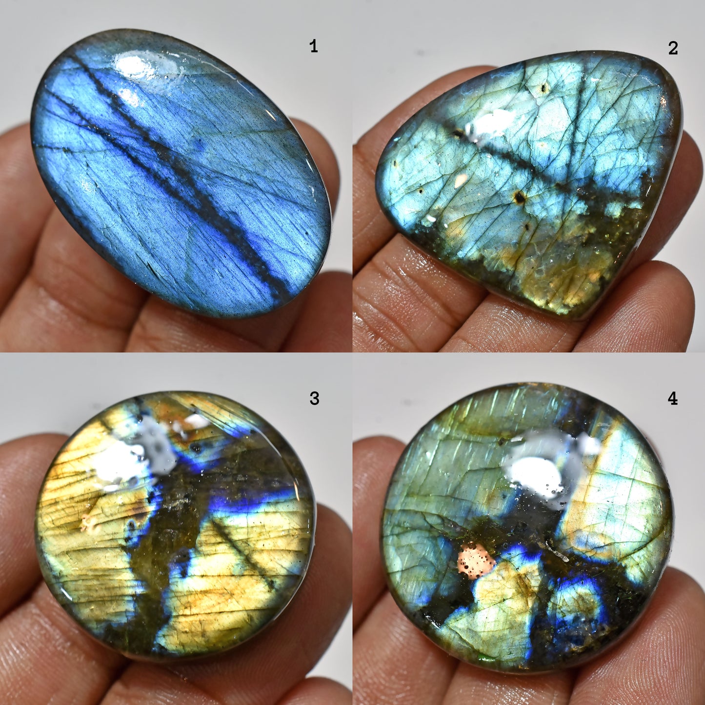 Natural Labradorite Multi-Flash Cabochons – Oval, Heart & Round Shaped Loose Gemstones for DIY Jewelry