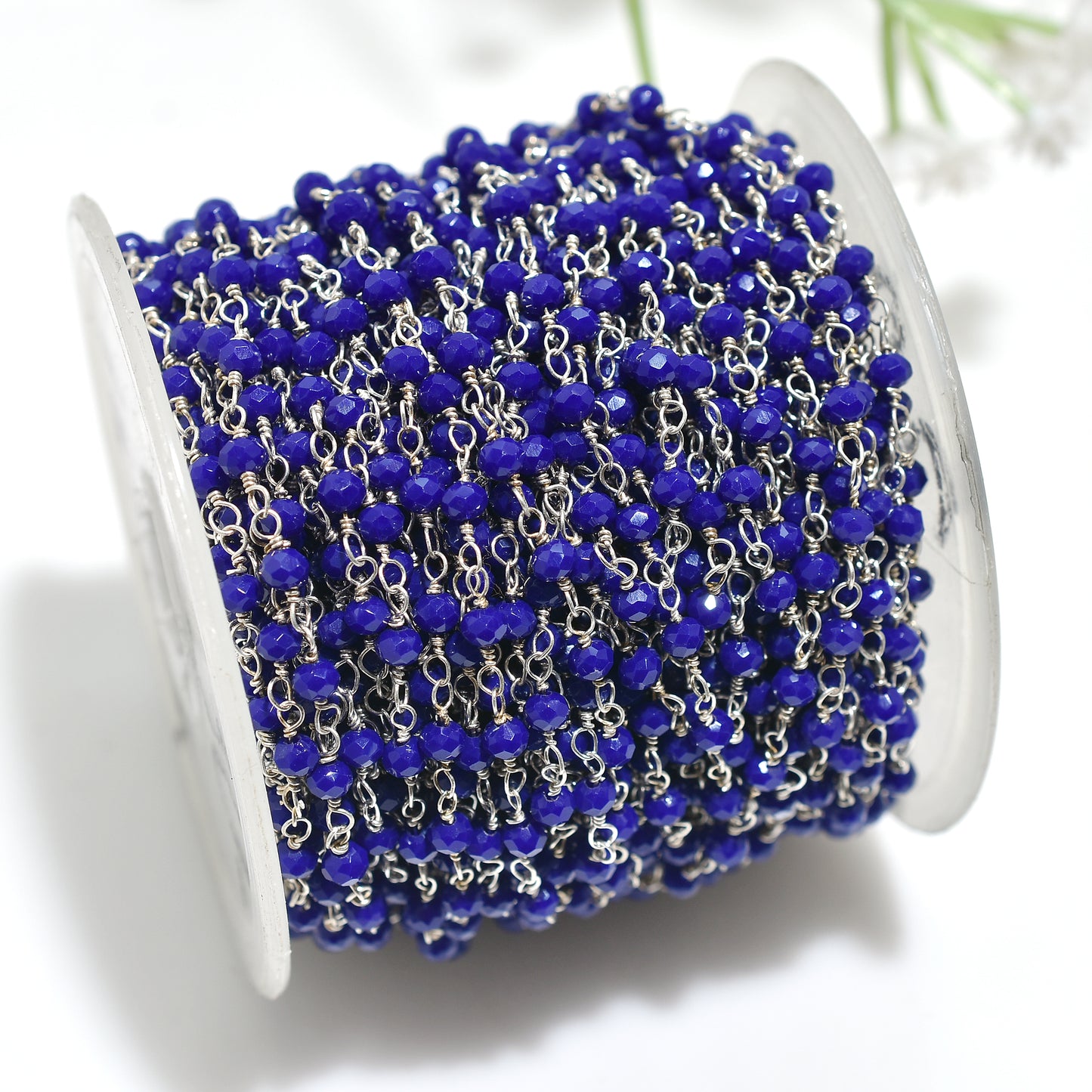 Deep Blue Lapis Lazuli Silver Rosary Chain-Wholesale Lot Linking Connecter Stone Beads Strand