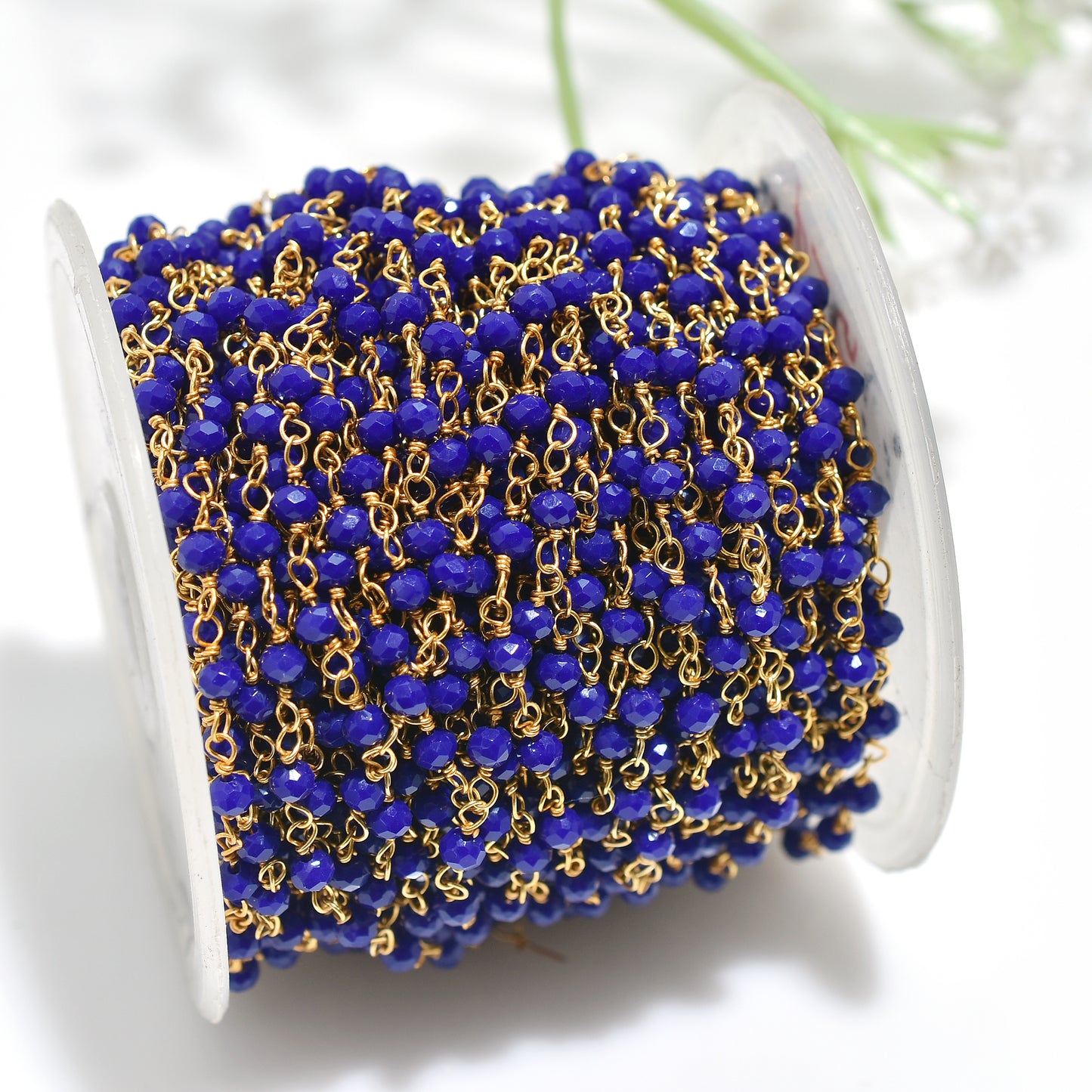 Natural Lapis Lazuli Golden Plating Rosary Chain-Handmade Gemstone Beaded Supplies
