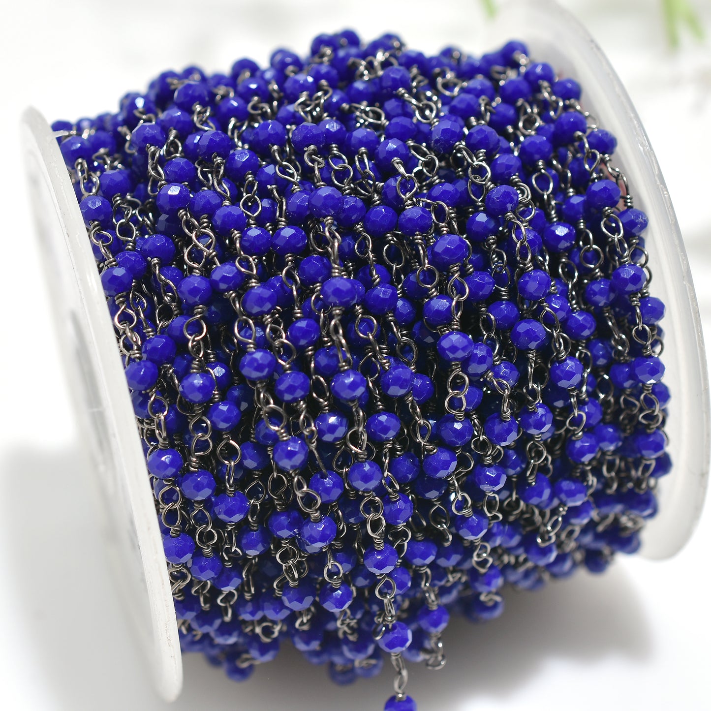 Elegant Lapis Lazuli Black Metal Plating Rosary Chain-Wholesale Gemstone Linking Beaded Strands