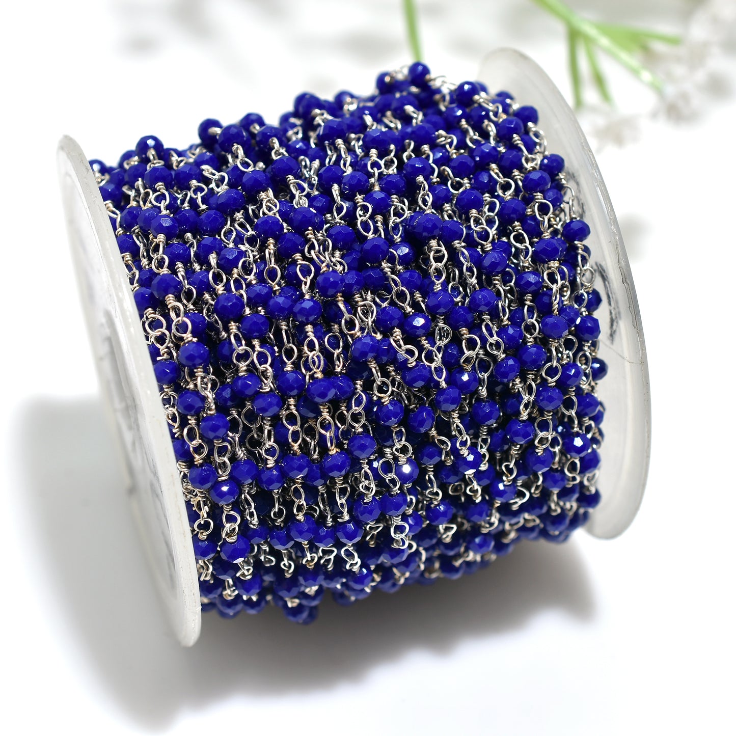 Deep Blue Lapis Lazuli Silver Rosary Chain-Wholesale Lot Linking Connecter Stone Beads Strand