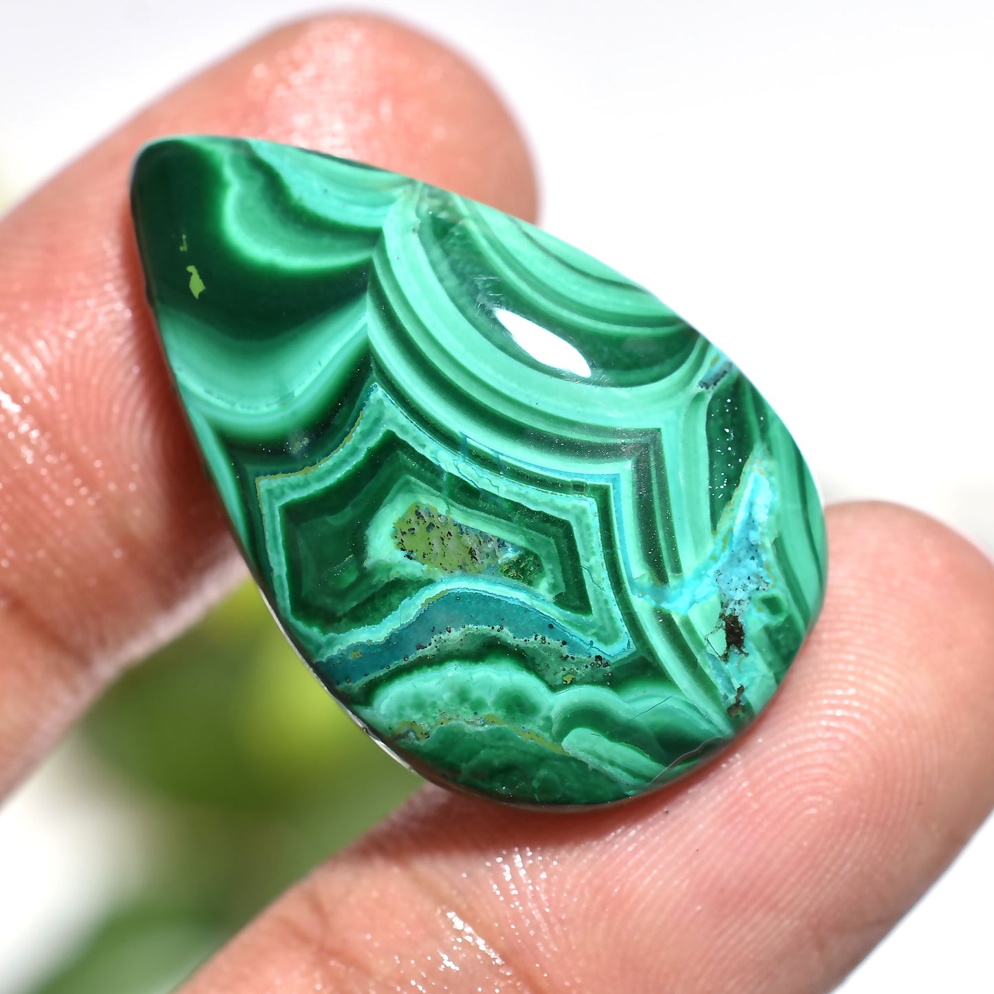 Stunning Malachite Cabochon – Natural Pear Shaped Polished Gemstone for Jewelry