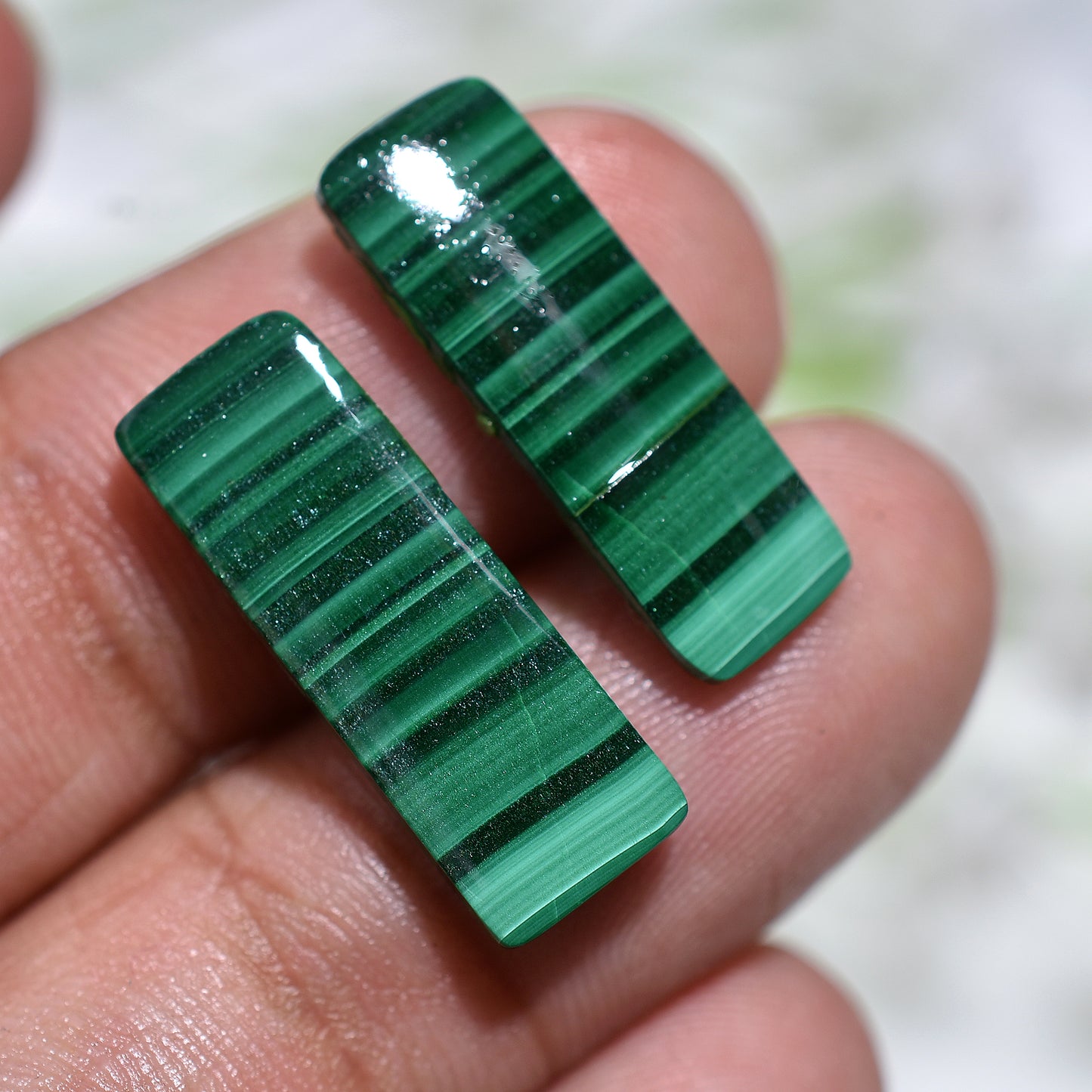Green Band Magic Malachite Pair – Wholesale Matched Gemstone Set for Earrings