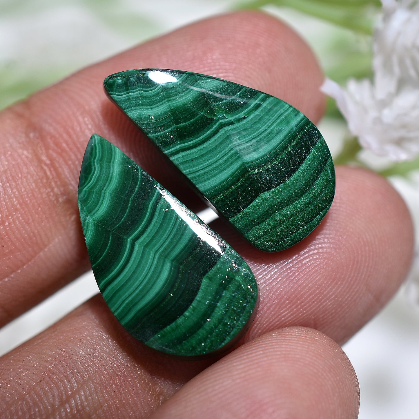 Emerald Swirl Malachite Gemstone Pair – Wholesale Matching Stone with Unique Patterns
