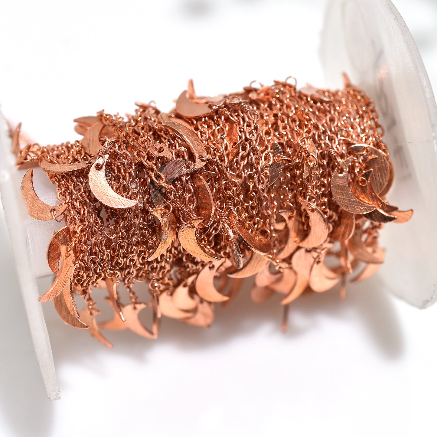 Delicate Rose Gold Crescent Moon Rosary Chain – Wholesale Jewelry Making Drop Chain