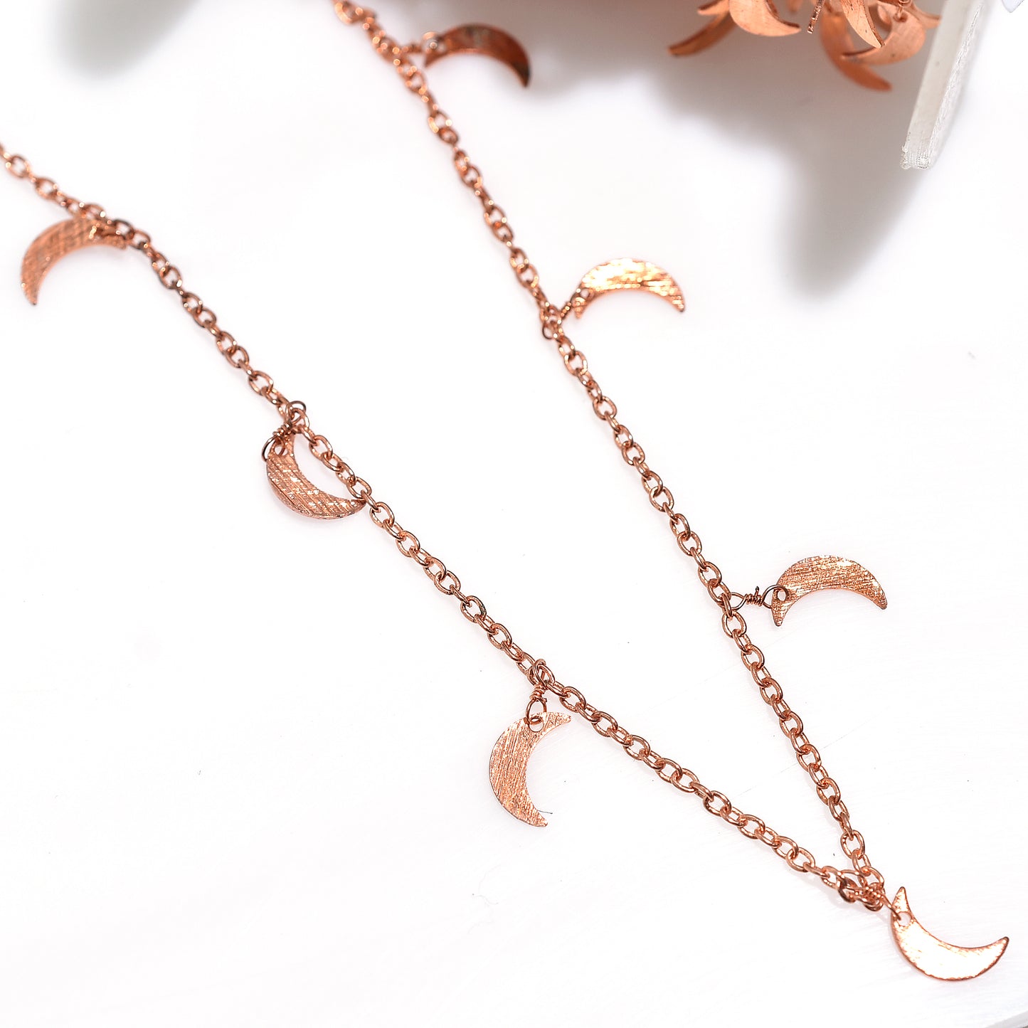 Delicate Rose Gold Crescent Moon Rosary Chain – Wholesale Jewelry Making Drop Chain