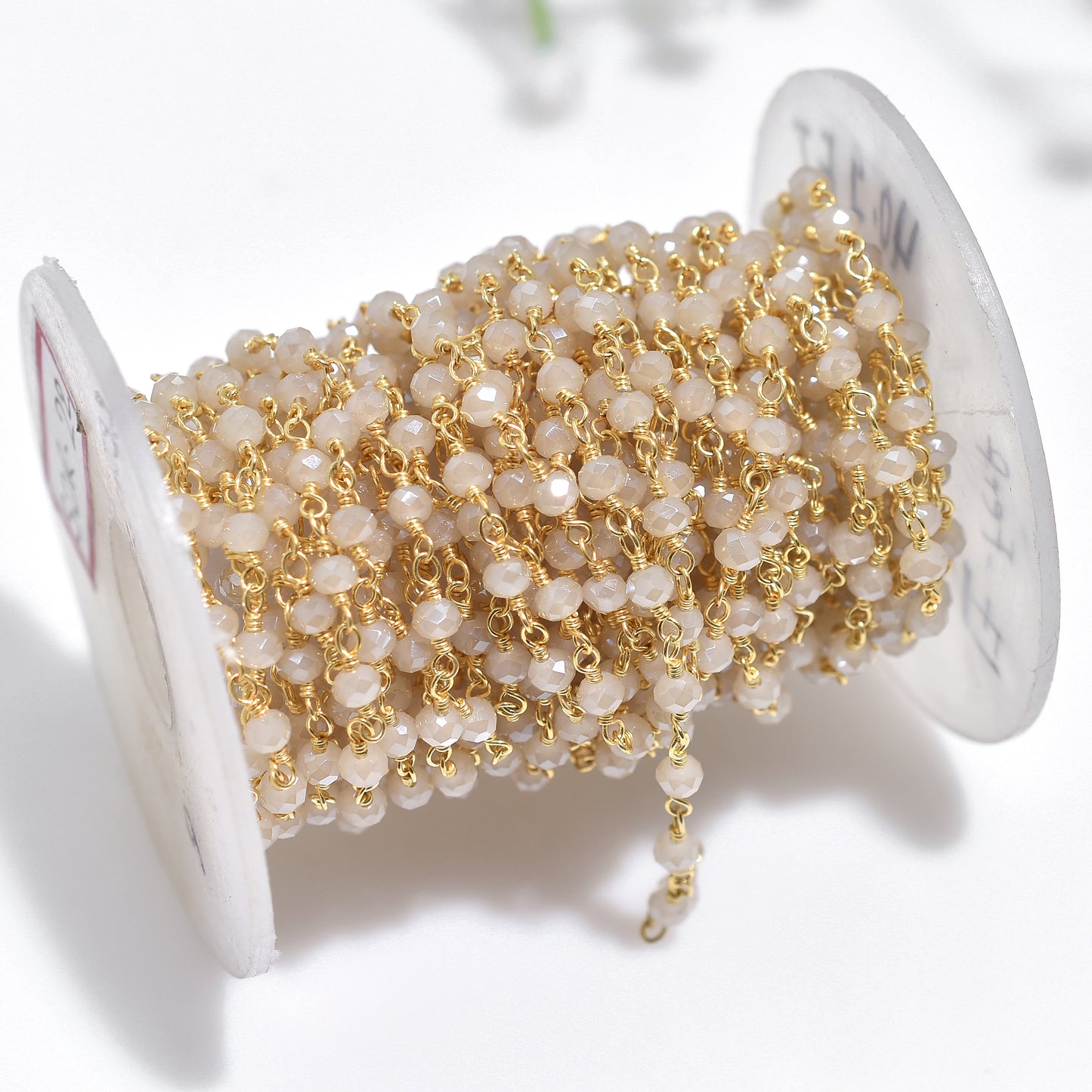 Lustrous Coated Moonstone Hydro Beaded Chain – Gold Plated Rosary Style Gemstone for Designer Jewelry
