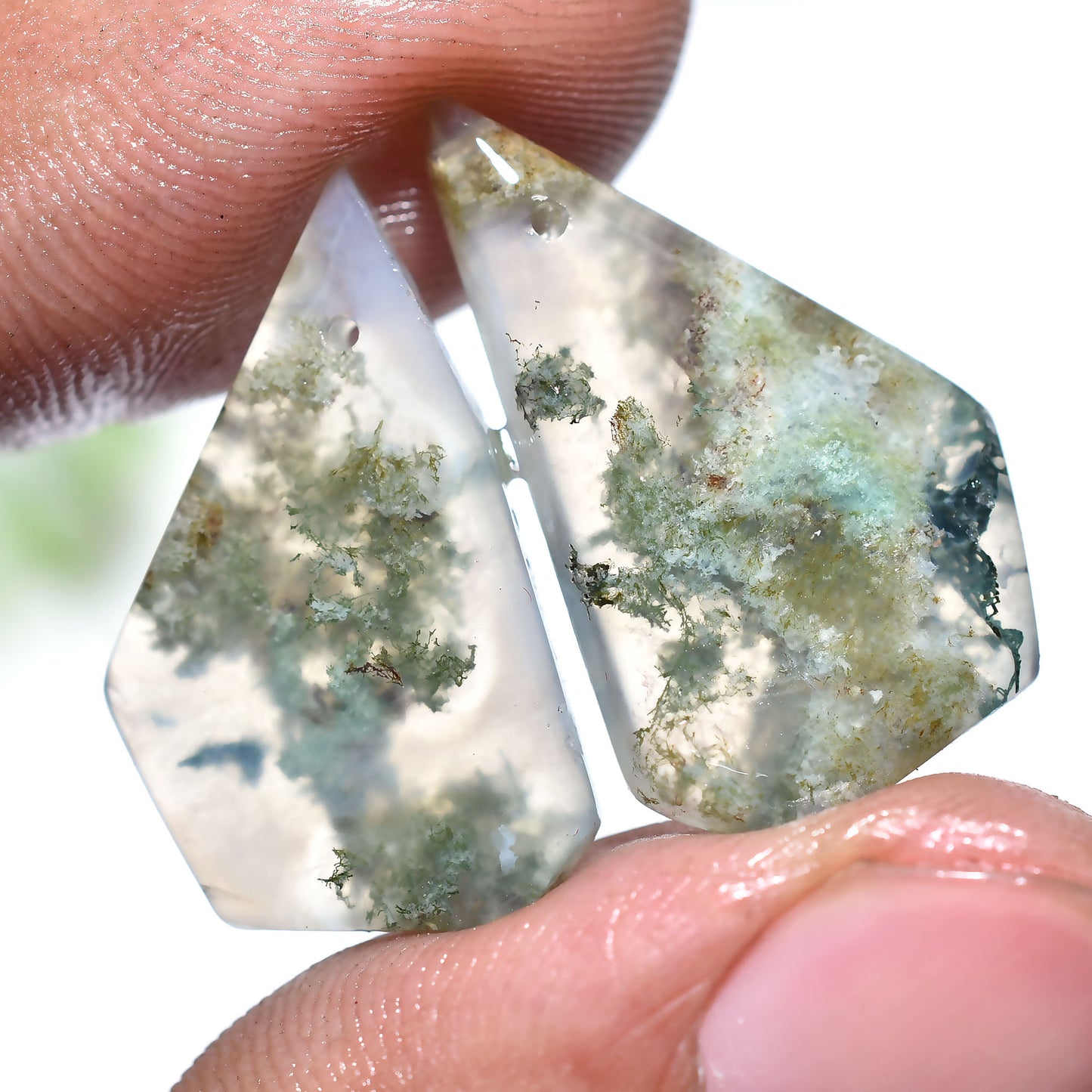 Designer Moss Agate Gemstone Pair – Matching Stone For Custom Jewelry Supply (16x35x3mm,/31ct)