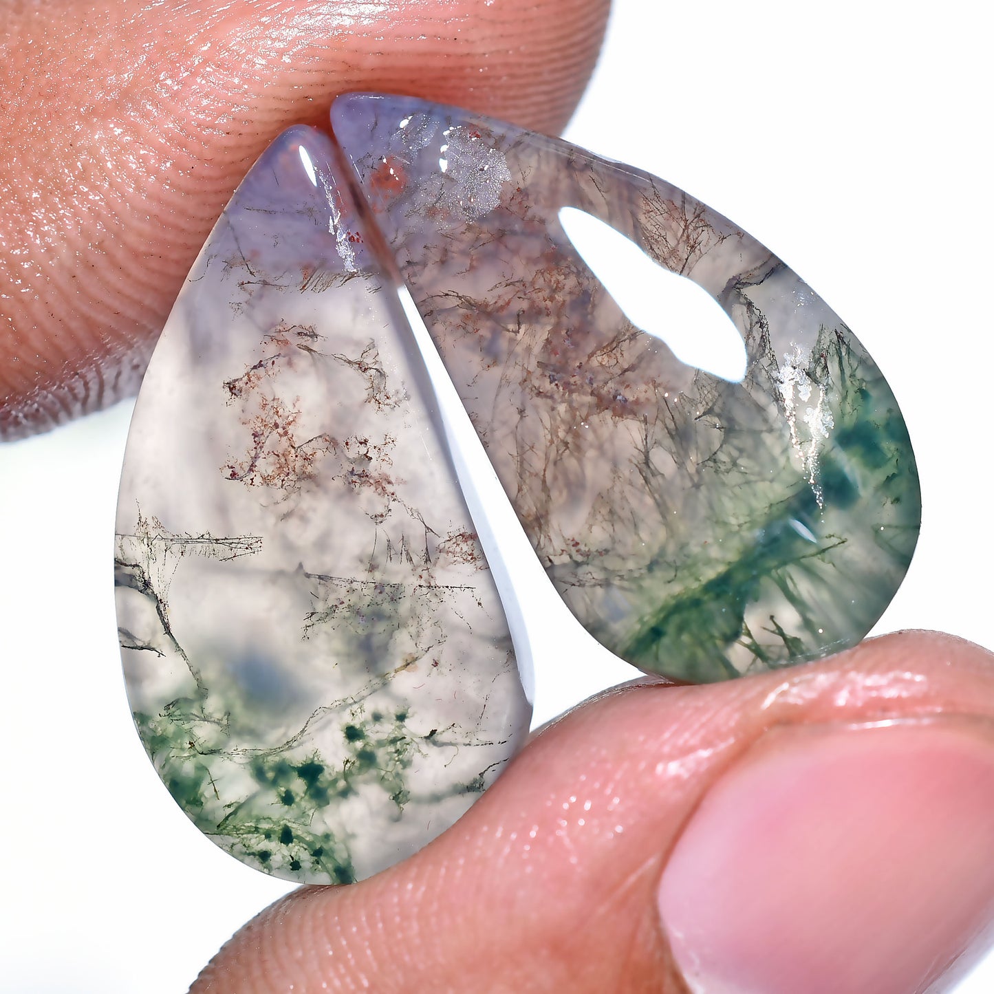 Red & Green Moss Agate Set - Wholesale Fancy Matching Gemstone Pair for Jewelry (10x23x4mm,/27ct)