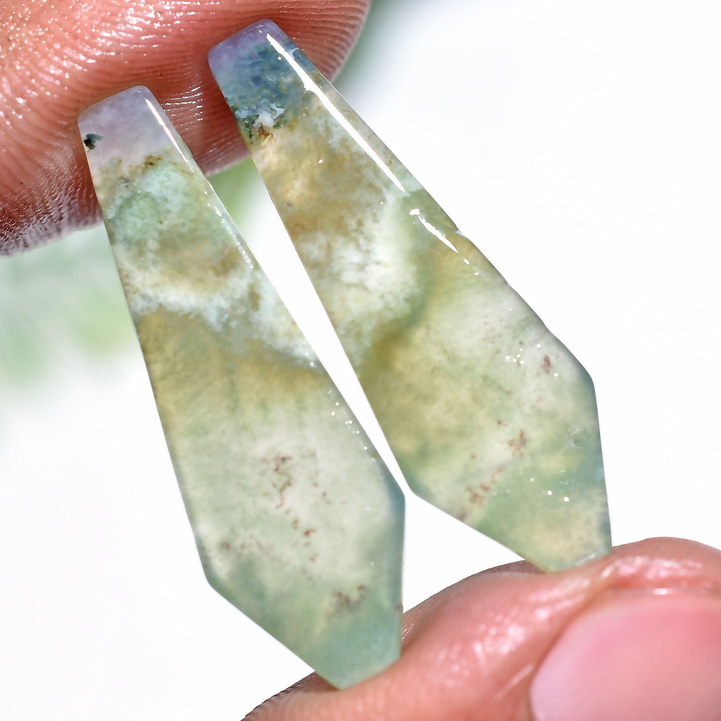 Nature Green Moss Agate Pair - Wholesale Fancy Matching Gemstone Set for Jewelry (9x32x3mm,/22ct)