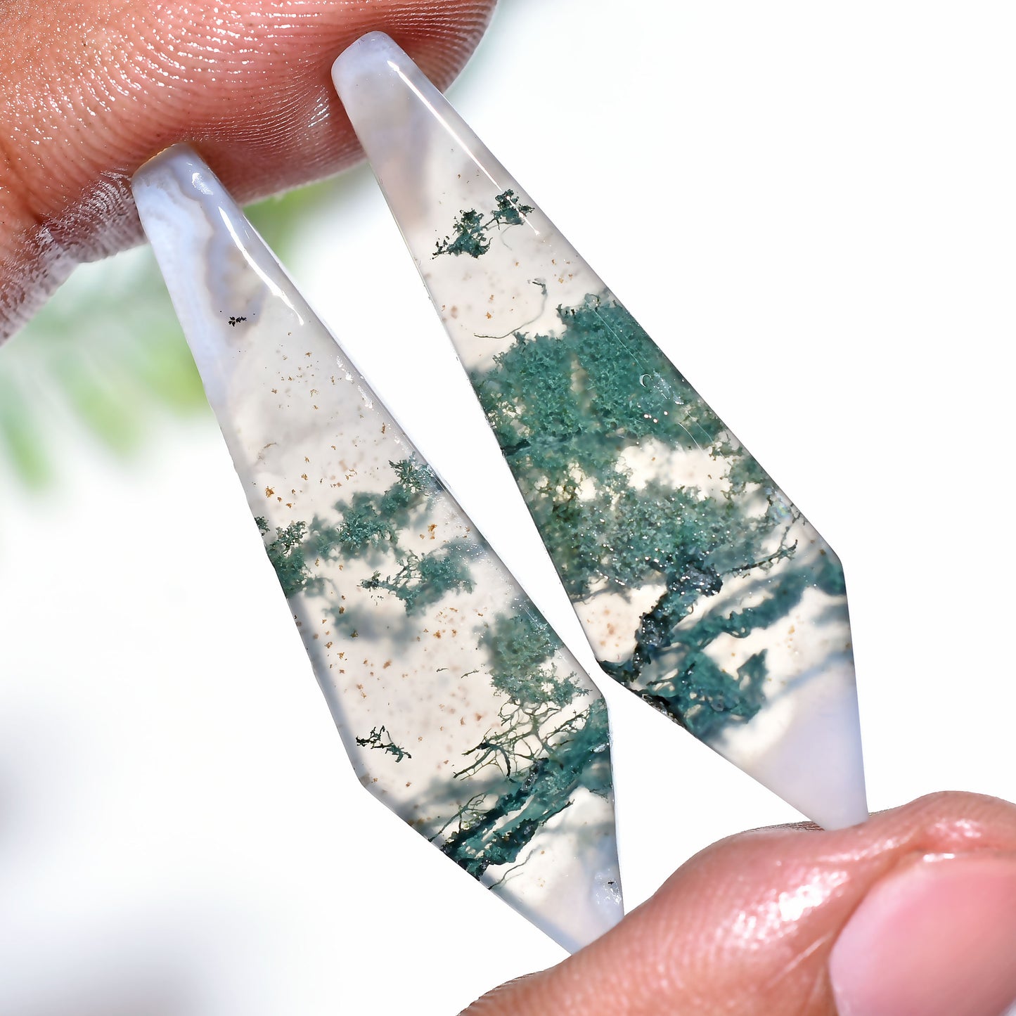 Natural Green Moss Agate Set - Wholesale Fancy Matching Gemstone Pair for Jewelry (11x45x4mm,/35ctt)