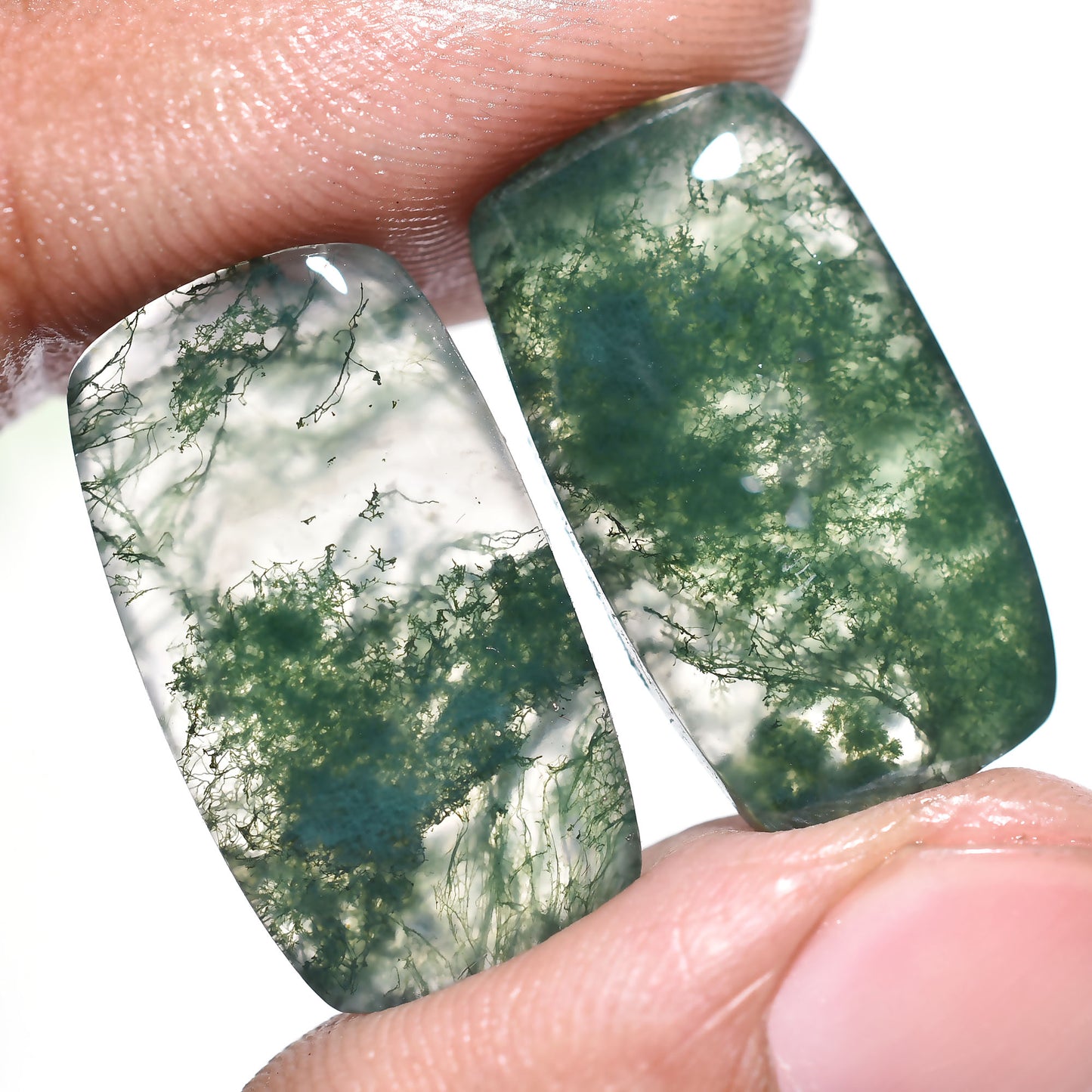 Dreamy Moss Agate Matched Earrings Pair – Forest Veined Natural Stones for Jewelry Design (8x24x2mm,/20ct)
