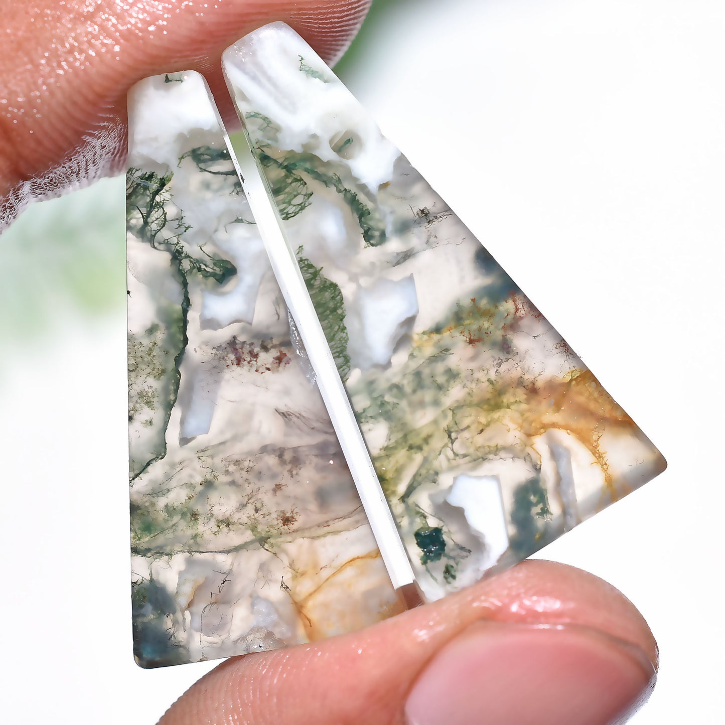 Nature Inspire Moss Agate Set - Wholesale Fancy Matching Gemstone Pair for Jewelry (15x35x4mm,/41ct)