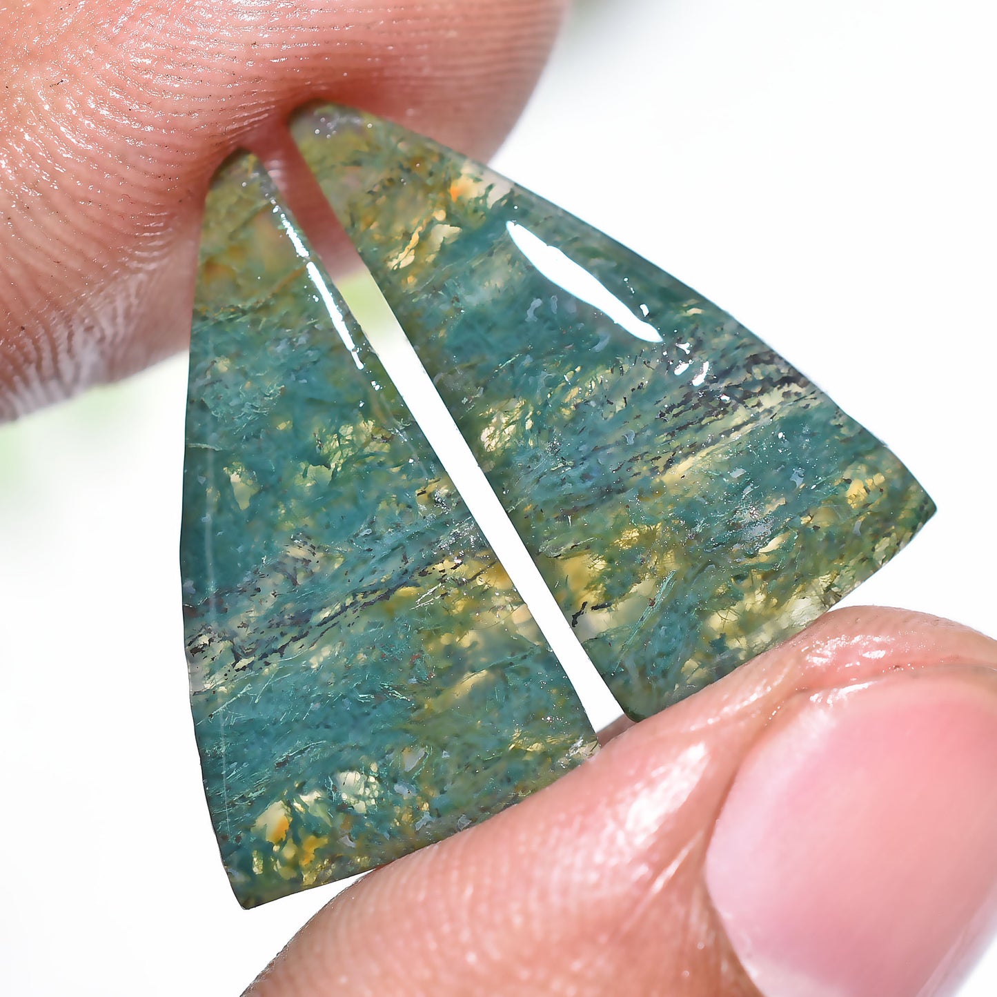 Natural Green Moss Agate Set - Wholesale Matching Gemstone Pair for Jewelry