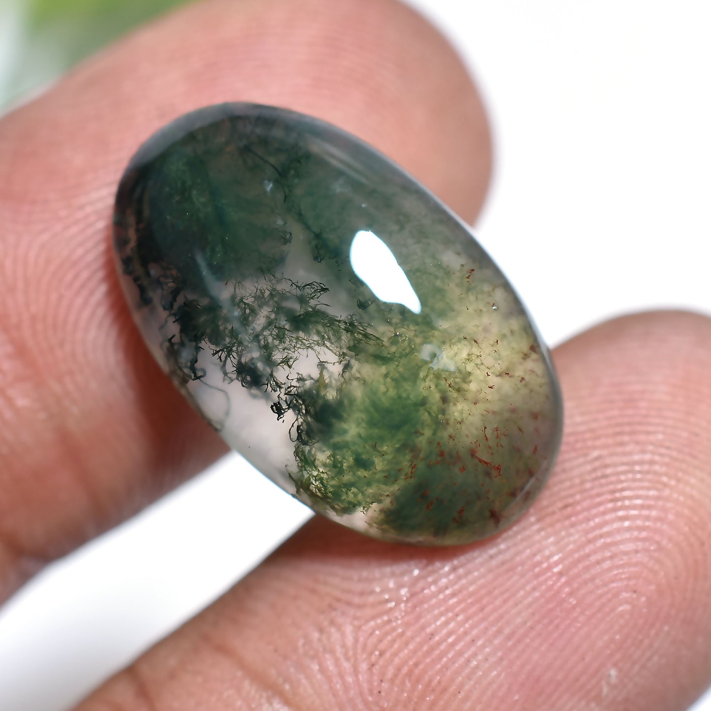 Green Forest Moss Agate Oval Gemstone - Wholesale Smooth Flat Back Gemstone