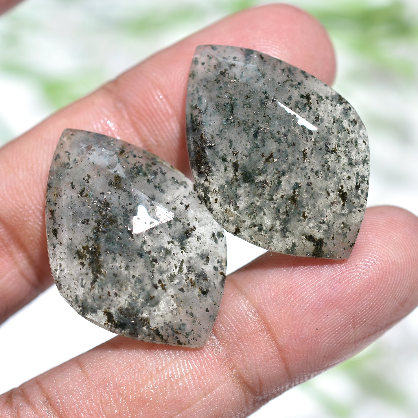 Unique Moss Black Rutile Gemstone Pair – Translucent Faceted Rose Cut Pair for Wholesale Jewelry