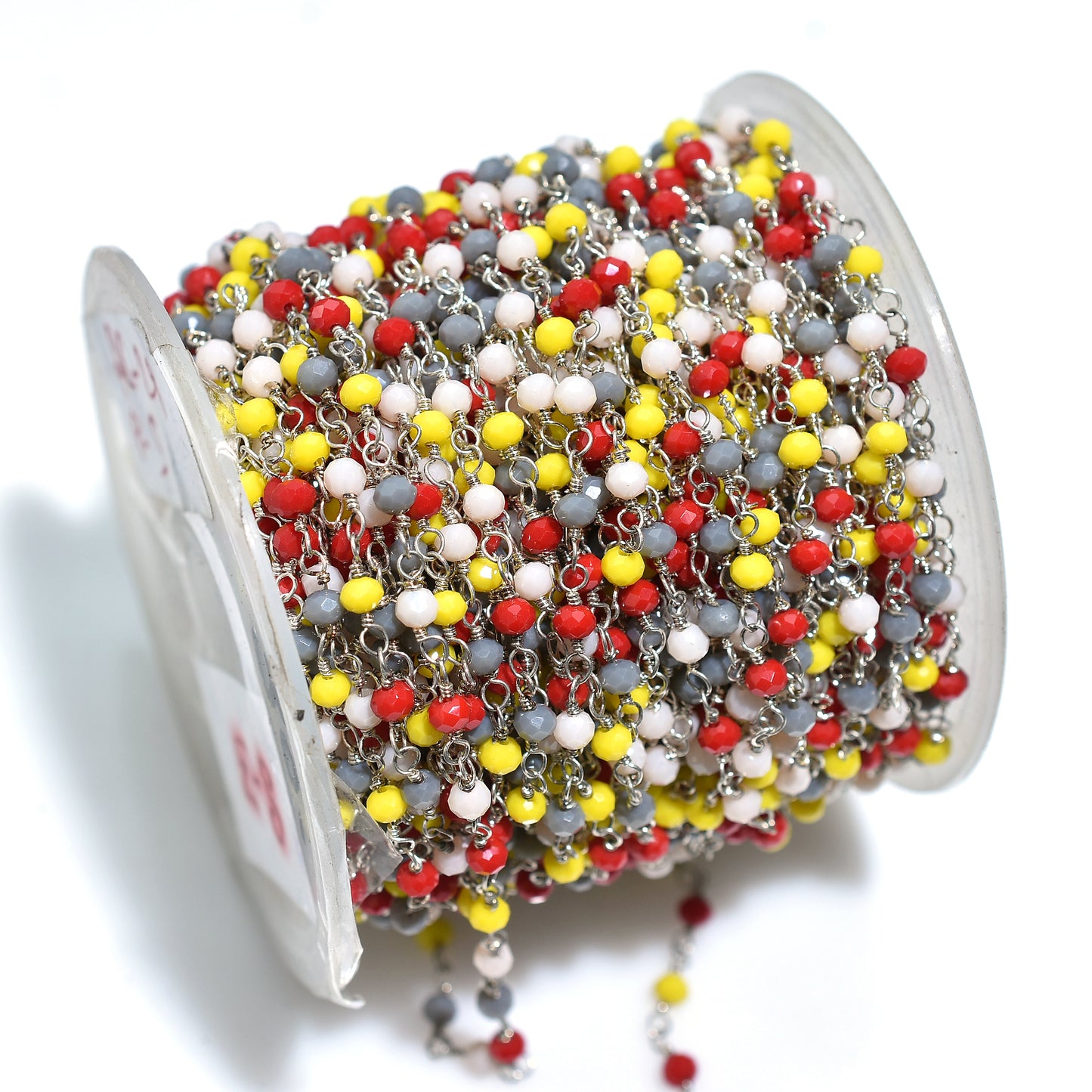 Spectrum Multi-Color Hydro Faceted Beaded Rosary With Silver Plated Linking Chain for Crafting