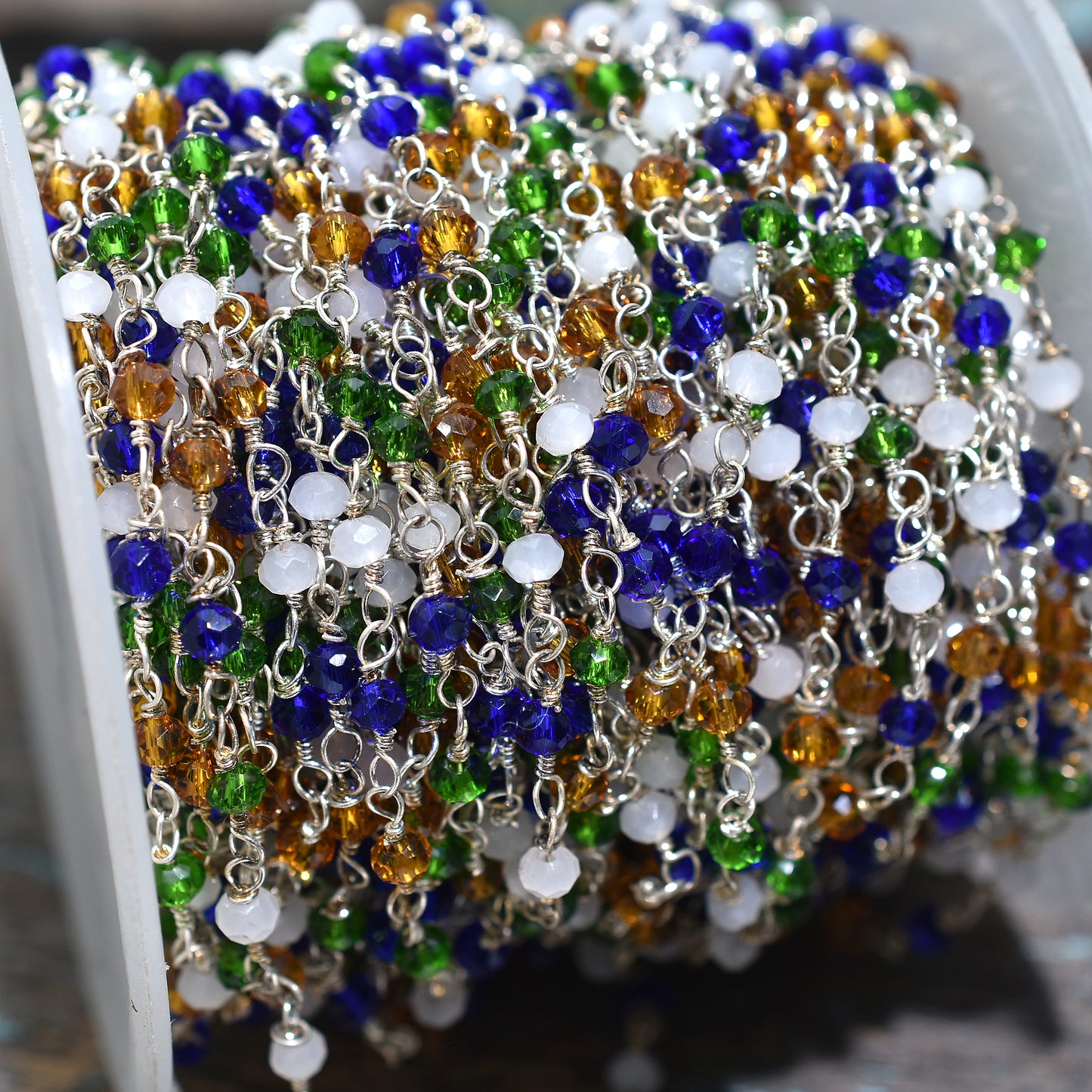 Colorful Disco Hydro Gemstone Rosary – Wholesale Silver Plated Linking Chain for Creative Jewelry