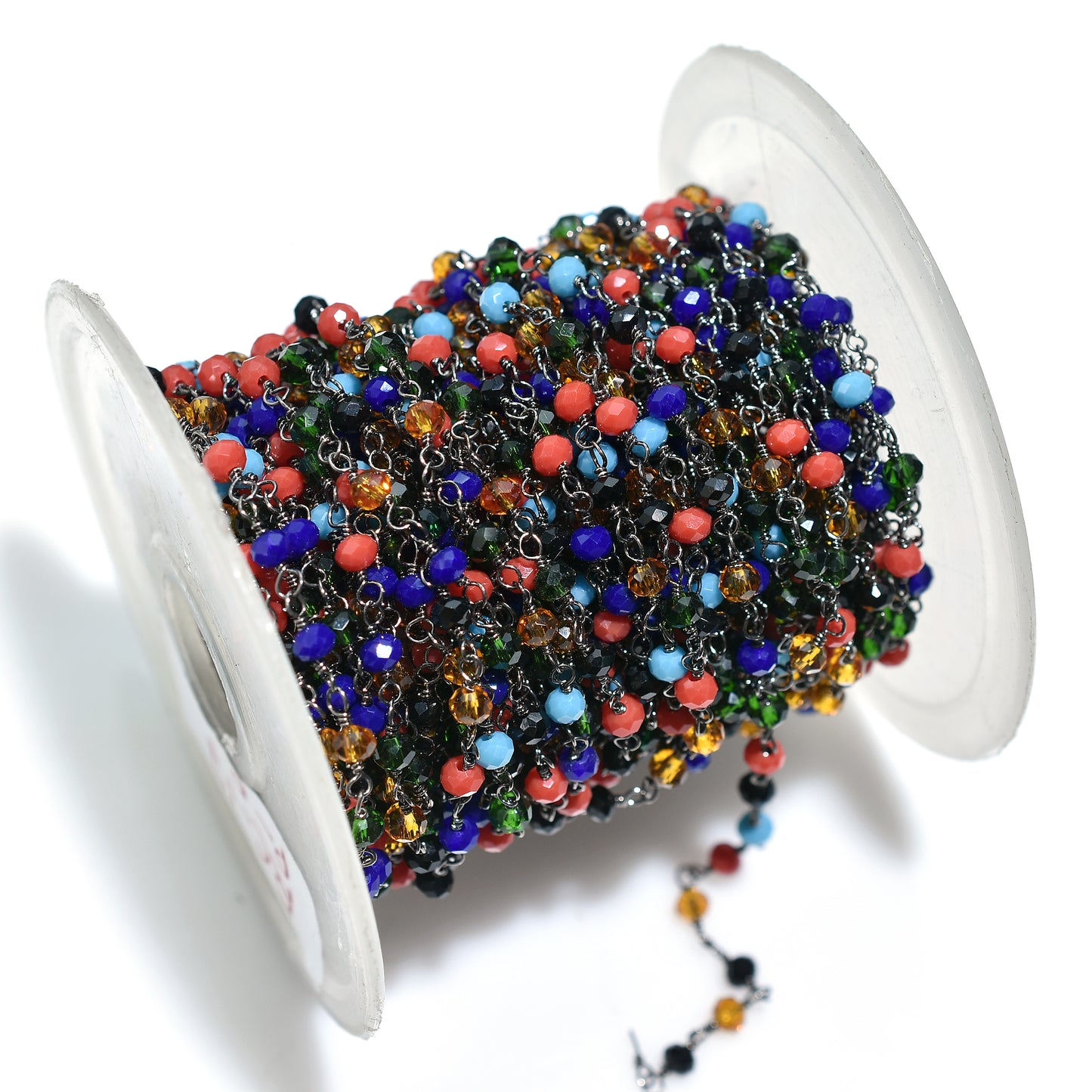 Color Splash Hydro Beaded Rosary Chain – Black Metal Plated Gemstone Links For DIY Jewelry