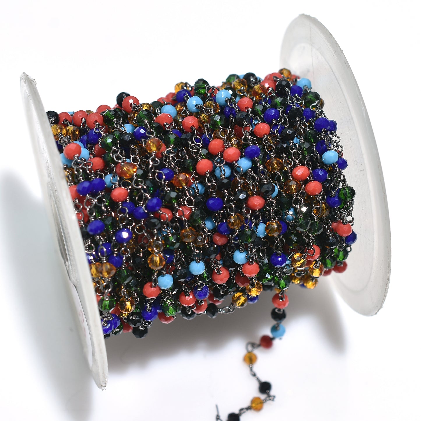 Color Splash Hydro Beaded Rosary Chain – Black Metal Plated Gemstone Links For DIY Jewelry