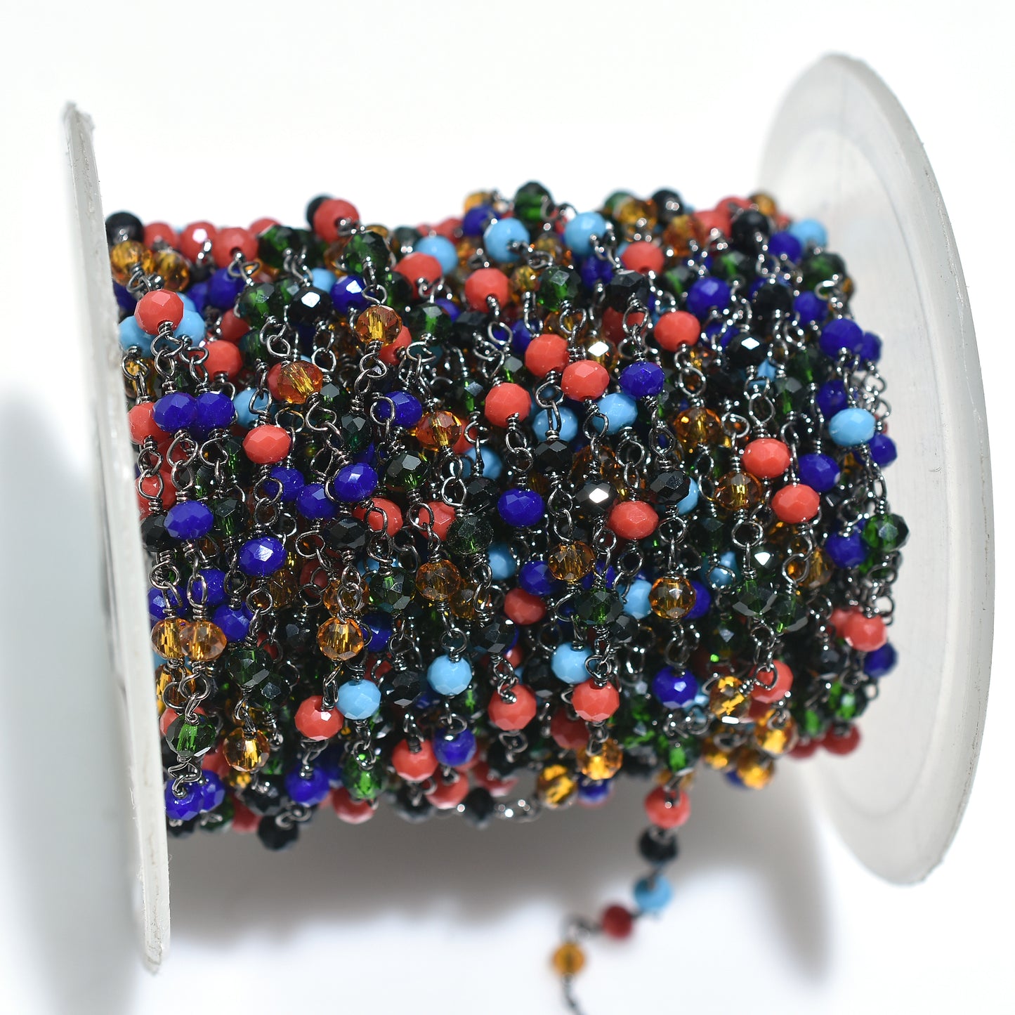 Color Splash Hydro Beaded Rosary Chain – Black Metal Plated Gemstone Links For DIY Jewelry