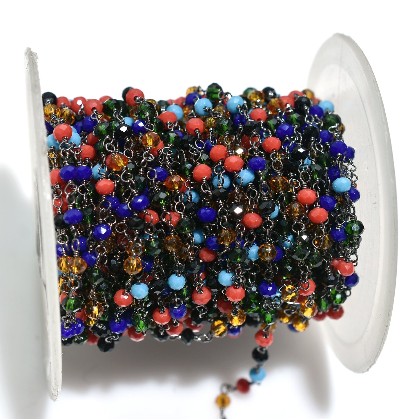 Color Splash Hydro Beaded Rosary Chain – Black Metal Plated Gemstone Links For DIY Jewelry