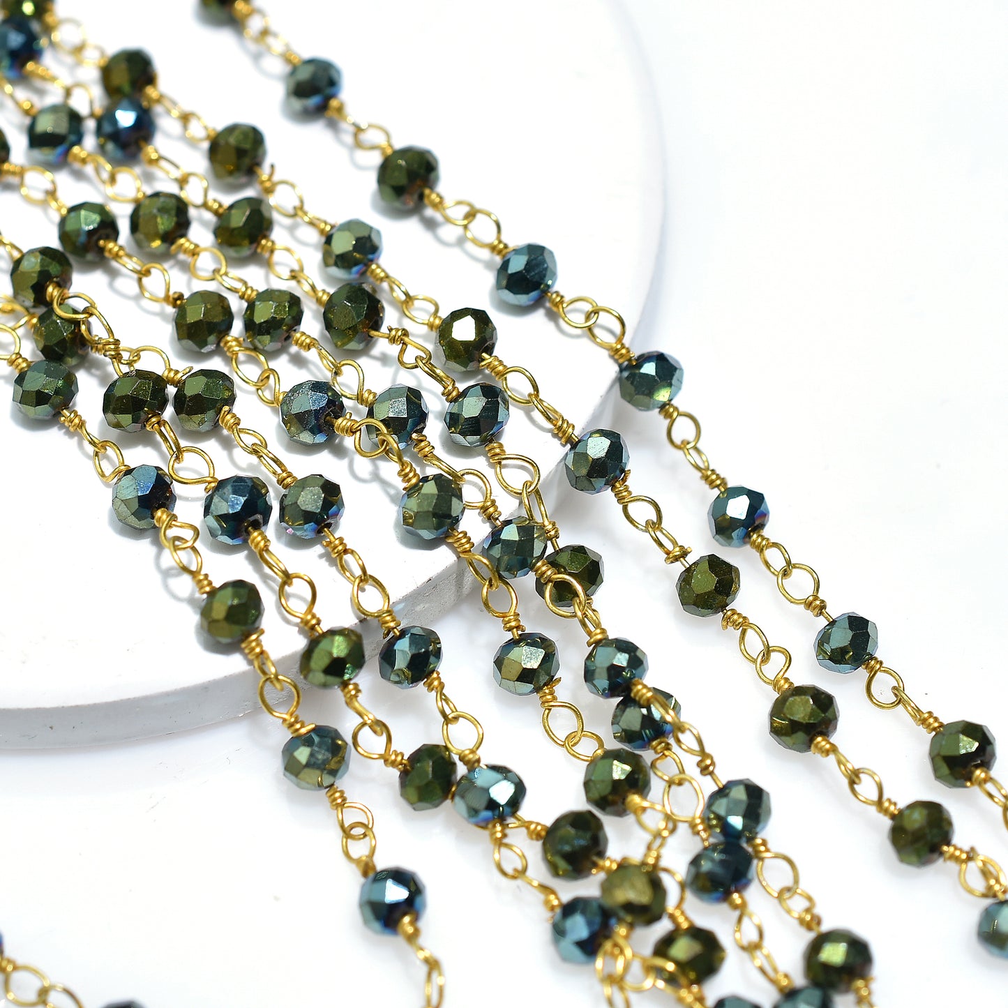 Wholesale Pyrite Hydro Rosary Chain with Silver Coating - Golden Plating Gemstone Chain Lot