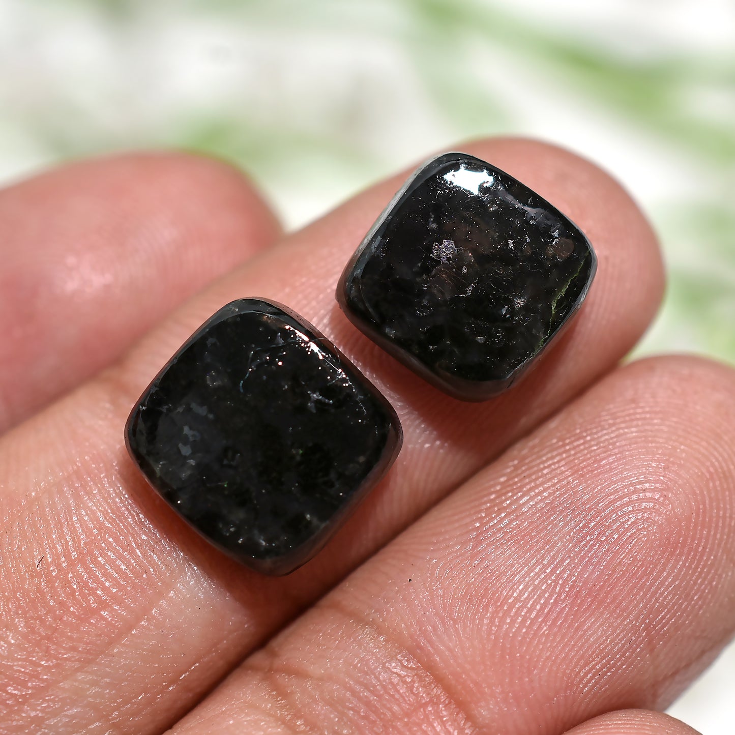 Mystic Black Nuummite Gemstone Pair – Natural Glimmer Stones for Artistic Creations