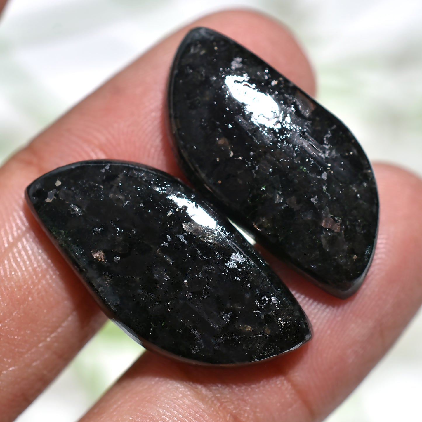 Natural Nuummite Gemstone Pair – Dark Sparkling Stones for Custom Designs