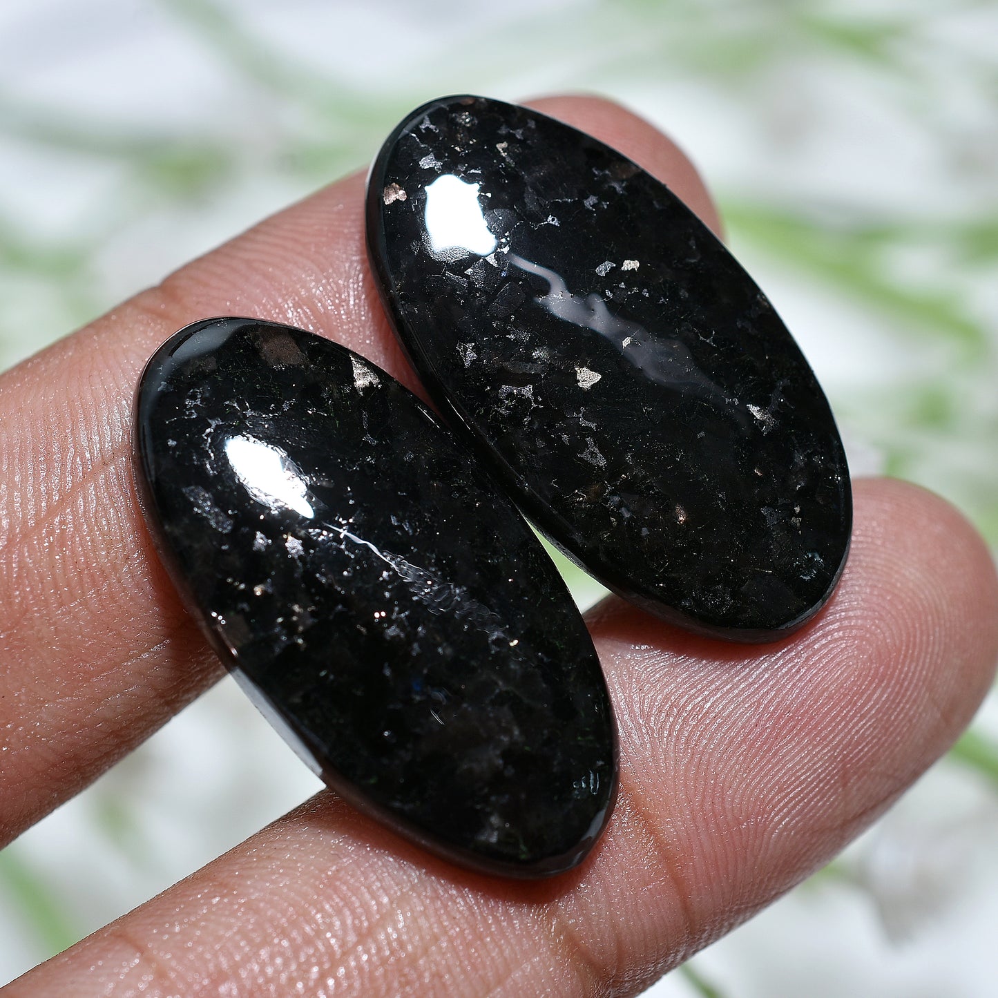 Stunning Oval Nuummite Gemstone Pair – Natural Stones for Jewelry Crafting