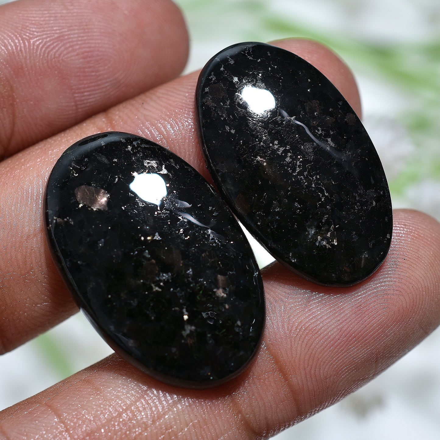 Beautiful Nuummite Gemstone Pair – Natural Matched Pair For Earrings