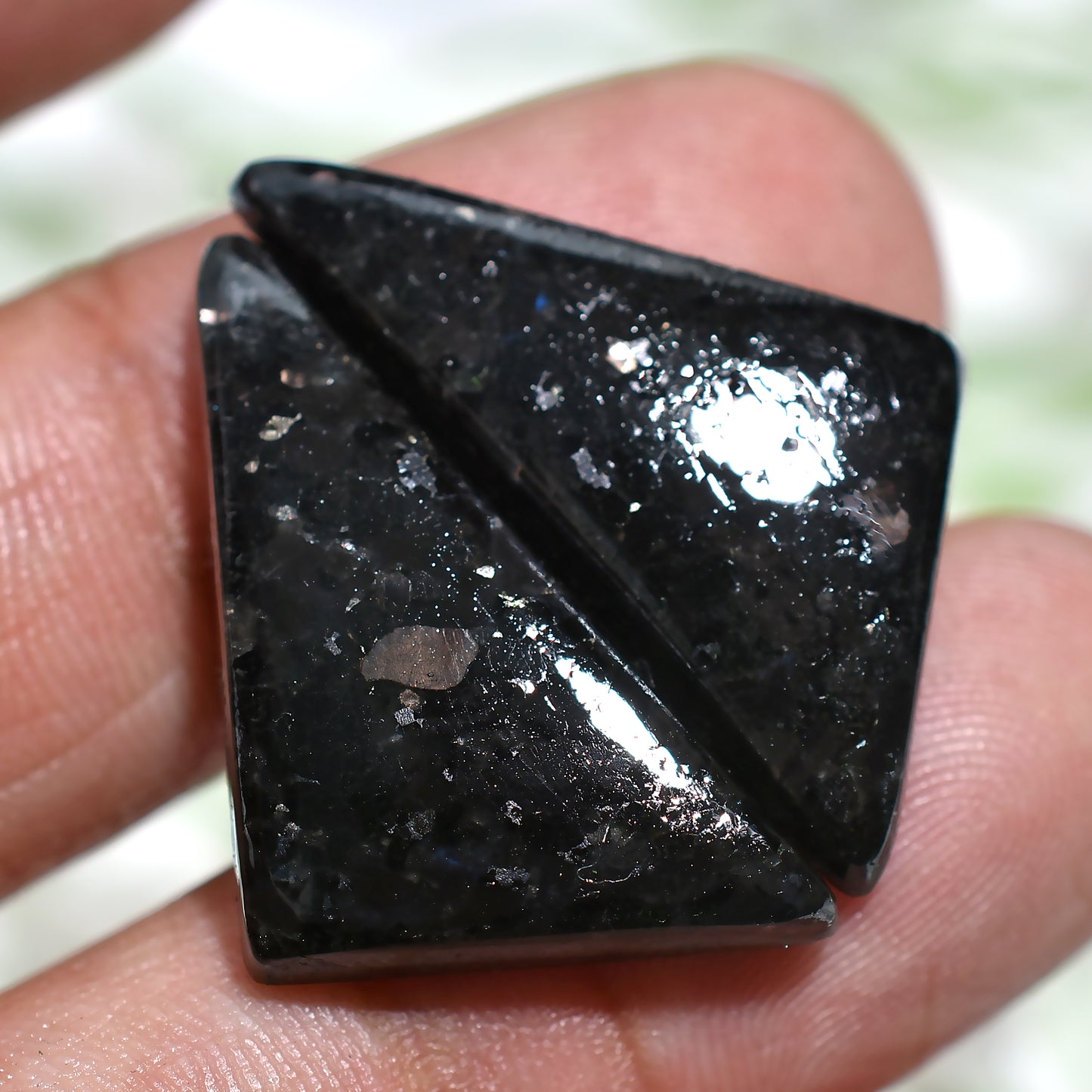 Unique Nuummite Gemstone Pair – Shimmering Dark Stones for Designer Jewelry