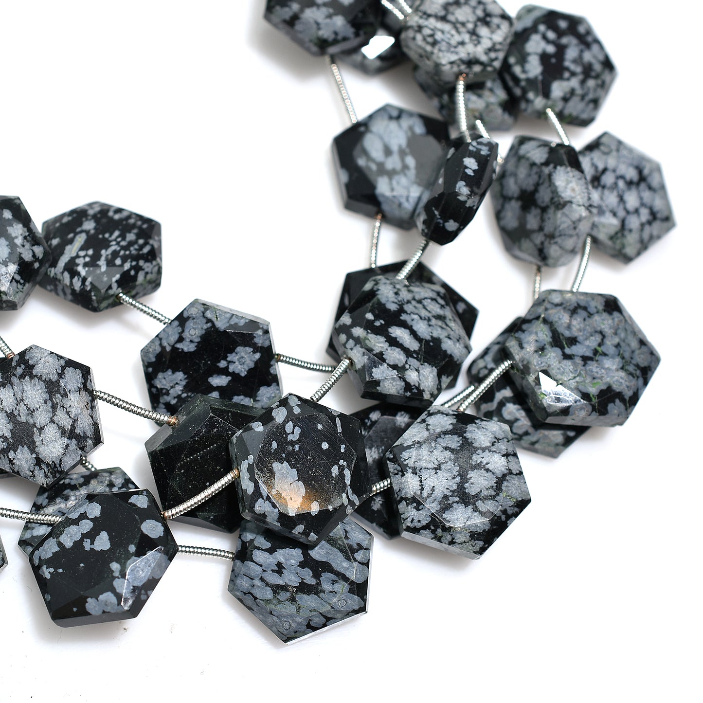 Hexagon Cut Snowflake Obsidian Beads – Black & White Natural Wholesale Gemstones