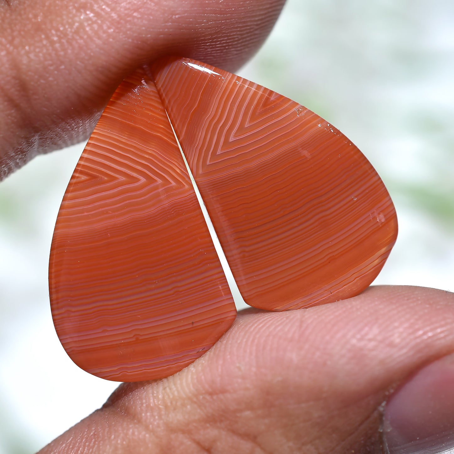 Chevron Design Orange Banded Agate Matched Pair - Wholesale Natural Stones