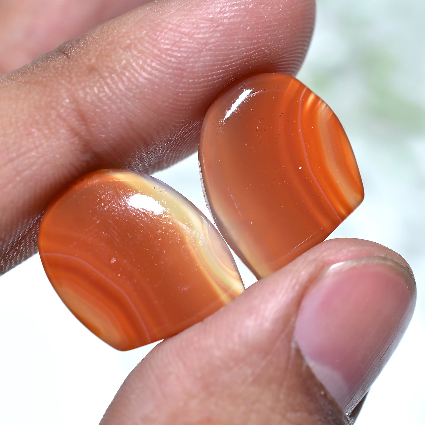 Wholesale Orange Banded Agate Matched Earrings Pair - Unique Gemstones for Jewelry Design