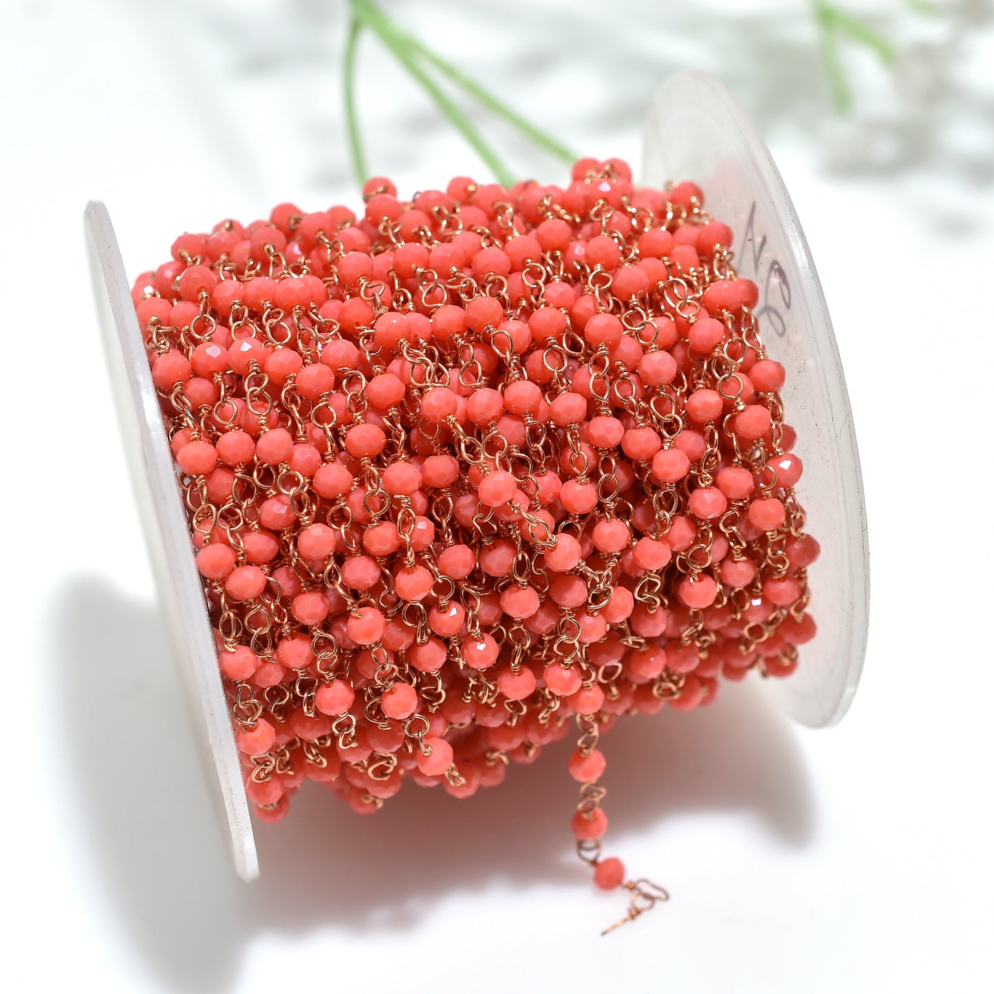 Handmade Orange Coral Rose Gold Plating Rosary Chain-Wholesale Stone Beaded Linking Connector Strand lot