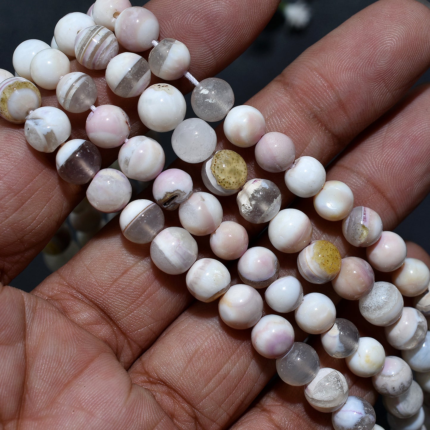 Pastel Pink Boulder Opal Gemstone Beads – Smooth Round Wholesale 16 Inch Strand For Crafting