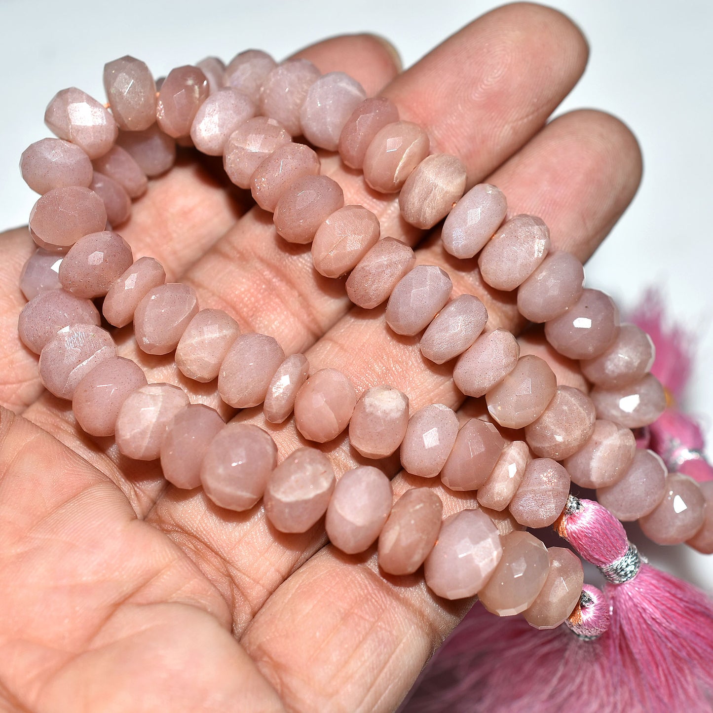 Sunset Peach Moonstone Beads – Wholesale Faceted Rondelle Gemstone Strand for Jewelry