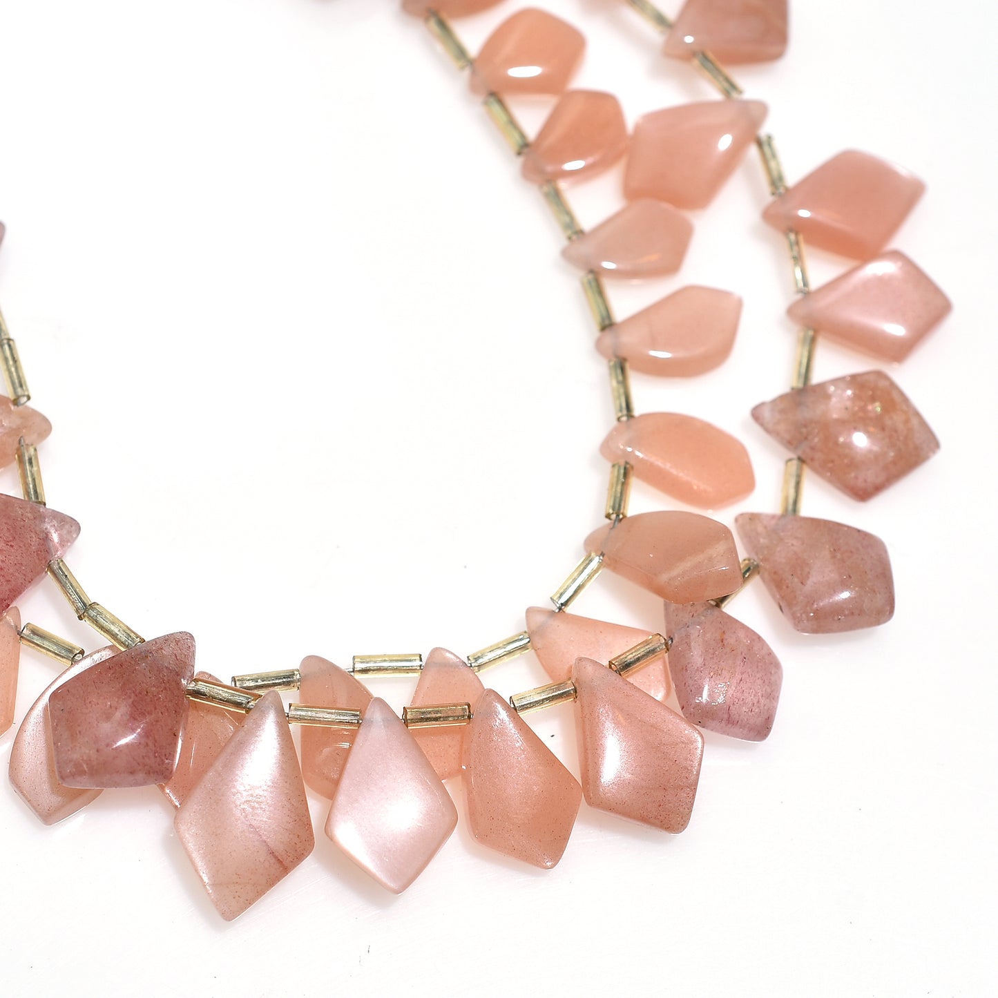 Glowing Peach Moonstone Kite Cut Beads – Shimmer Gemstone Beads for Jewelry